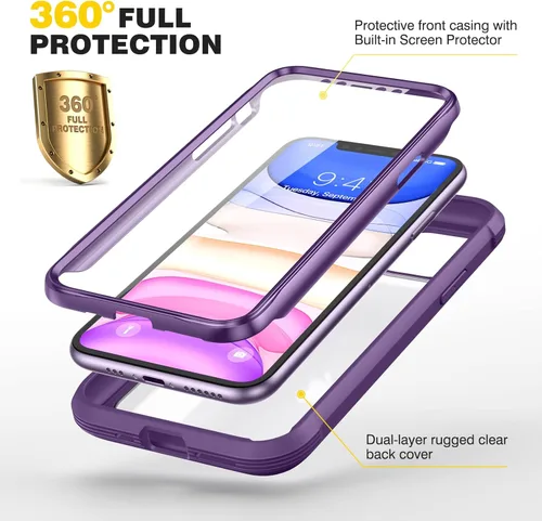 Miniatura 240 de Diaclara Funda diseñada para iPhone 16, mejorada [protección completa de la cámara], carcasa resistente de cuerpo completo con protector de pantalla
