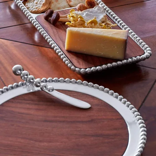 Miniatura 3 de MARIPOSA Tabla de queso redondo perlado con inserto de madera oscura, plata
