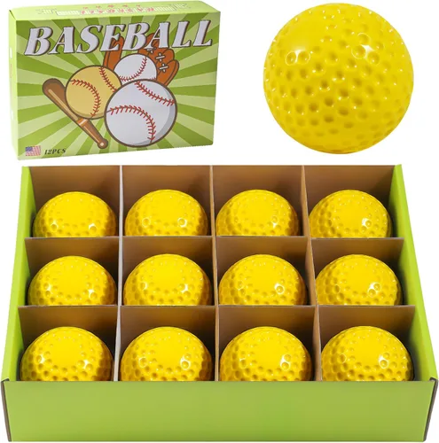 Paquete de 12 pelotas de béisbol amarillas con hoyuelos, pelota de entrenamiento de práctica de béisbol, pelotas de béisbol de 9 pulgadas, perfectas