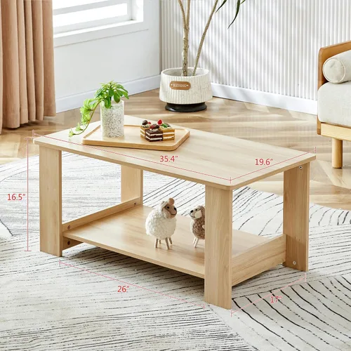 Miniatura 15 de Mesas de centro modernas de 2 niveles rectangulares de madera con amplio almacenamiento, perfectas para sala de estar, decoración de sala