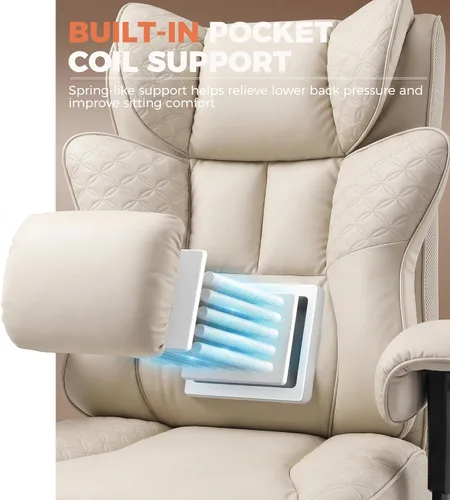 Miniatura 4 de GTPLAYER Silla de Oficina Grande y Alta 400LBS Silla Ergonómica para Juegos Ancha con Cuero con Diseño de Relieve de Lujo con Reposapiés, Reclinable