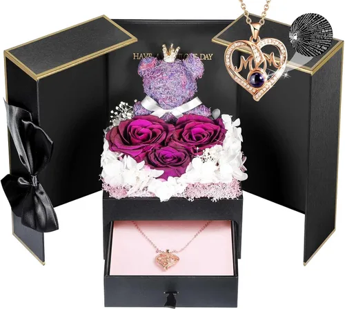 Miniatura 23 de AddWel Regalos para el Día de la Madre, para mamá de hija e hijo, para cumpleaños, rosas reales preservadas con collar de plata de ley con I Love