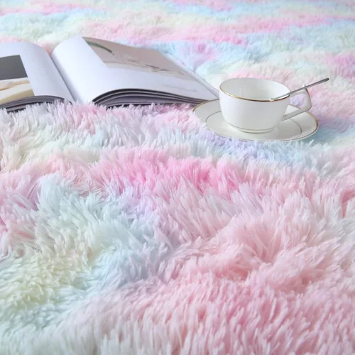 Miniatura 4 de Alfombras para dormitorio de niñas sala de estar: alfombra de área peluda de 5 x 7 para sala de juegos de niños, alfombra peluda de felpa pastel