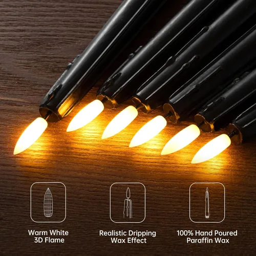 Miniatura 4 de Stmarry - Velas cónicas sin llama negras con control remoto y temporizador - Velas LED de cera real de 9.65 pulgadas - Velas cónicas de cera