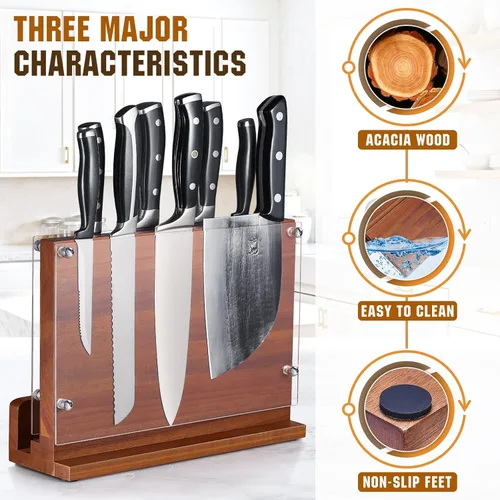 Miniatura 8 de ENOKING Bloque magnético para cuchillos con escudo acrílico de 12 x 9 pulgadas, soporte para cuchillos de cocina de doble cara sin cuchillos