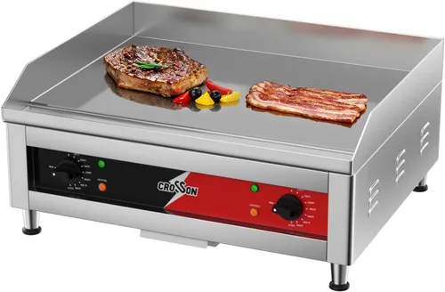 CROSSON Plancha comercial cromada de 24 x 16 pulgadas, con certificación ETL, plancha eléctrica para encimera con placa de cocción antiadherente de