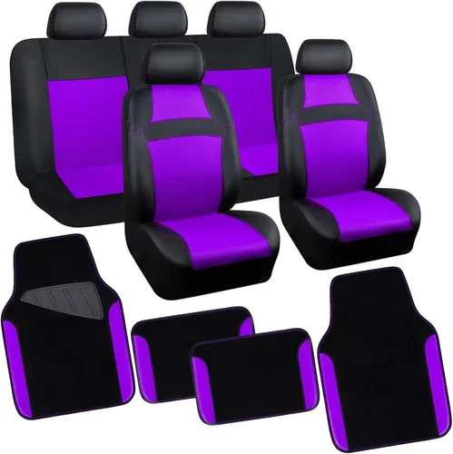 Miniatura 9 de CAR PASS Juego completo de fundas de asiento de automóvil de malla de aire 3D y 4 alfombrillas impermeables para piso de automóvil con esponja Gris
