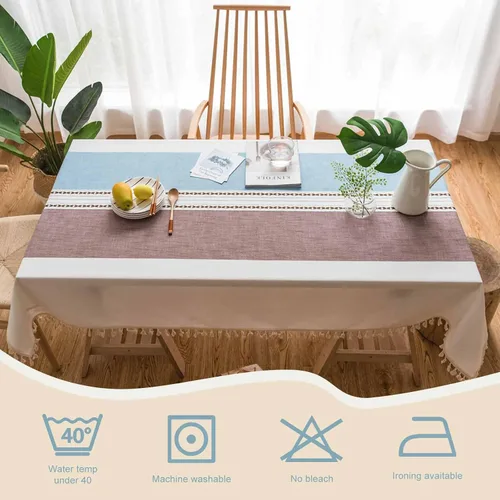 Miniatura 6 de Pahajim Mantel Rectangular a Rayas con Borlas Mantel Grueso de Lino y Algodón para Picnic al Aire Libre, Comedor y Decoración de Cocina para Fiestas
