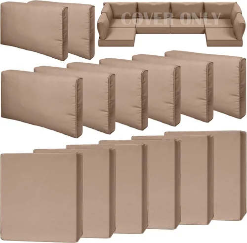 Miniatura 14 de Juego de 9 piezas de fundas impermeables para cojines de patio al aire libre, juego de reemplazo para muebles de sofá seccional de ratán entretejido
