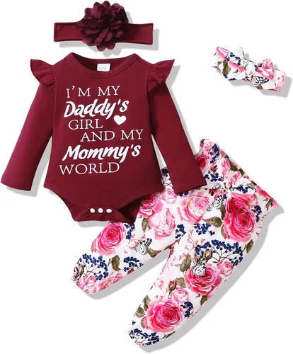 Miniatura 72 de SUNNY PIGGY Ropa para bebé recién nacida, con volantes, mameluco de algodón floral, conjunto de pantalones de algodón para niñas