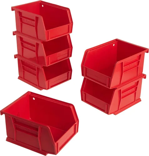 Akro-Mils 30210 AkroBins contenedores de plástico para almacenamiento, se pueden colgar y son apilables, (5 x 4 x 3 pulgadas), color rojo, 6 unidades