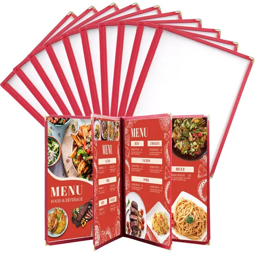 Miniatura 10 de Cubiertas de menú de 8.5 x 11 pulgadas, paquete de 10 soportes para menú de vista de página, cubierta roja para menú de restaurante para papel de 8