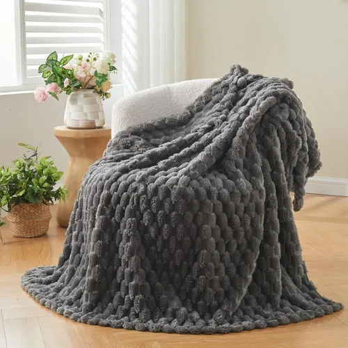 Miniatura 18 de NEWCOSPLAY Manta de Tiro Súper Suave Aqua Franela Sedosa Premium Forro Polar Jacquard Acanalado 3D Ligero Manta de Cama Uso en Todas las Estaciones