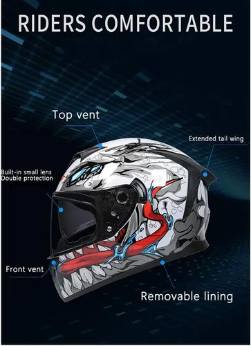 Miniatura 3 de Casco de motocicleta de cara completa unisex para adultos, aprobado por DOT, para motocicleta, ciclomotor, bicicleta de calle, carreras, casco