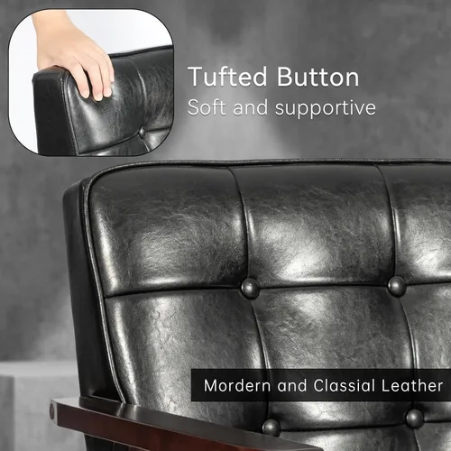 Miniatura 3 de Okeysen Juego de sofá loveseat moderno (negro) - Cuero ergonómico, diseño de mediados de siglo, 2 asientos y silla decorativa, muebles para espacios