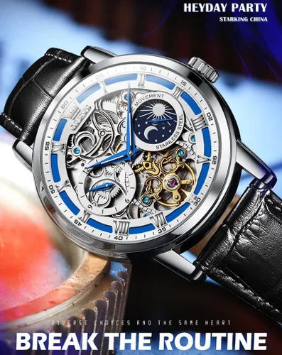 Miniatura 5 de OLEVS Relojes automáticos para hombre, de cuerda automática, cielo estrellado, esqueleto de diamante, reloj de pulsera de lujo, impermeable, luminoso