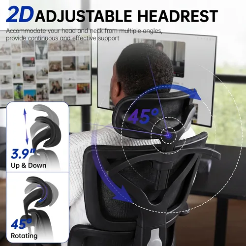 Miniatura 3 de Silla de oficina ergonómica, silla de computadora de malla con respaldo alto con cómodo soporte lumbar adaptativo, colgador de abrigo integrado
