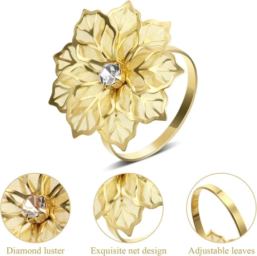 Miniatura 4 de Hotop Juego de 12 servilleteros de flores huecas para otoño, servilleteros de metal, para cena, Acción de Gracias, Navidad, banquete, mesa, Dorado