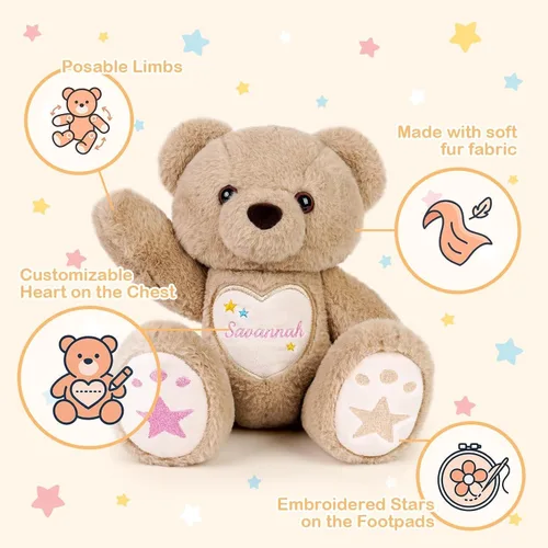 Miniatura 3 de Oso de Peluche Personalizado con Bordado de Nombre – Oso de Peluche Personalizado de 14" para Niños Pequeños de 1-10 Años, Lindo Cumpleaños Oso