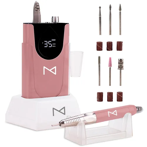 Miniatura 10 de M Max - Taladro de uñas profesional - Lima de uñas con motor sin escobillas 2 en 1 - Eléctrica, inalámbrica, carcasa de aleación de aluminio, 35000