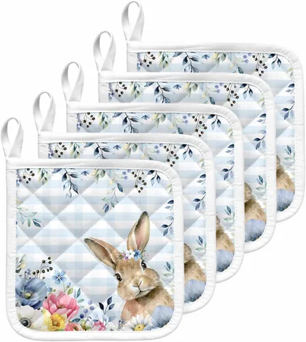 Miniatura 10 de 3 Packs Blue Easter Plaid Pot Holders Sets for Kitchen,Oven Pan Plate Bowl Pads Heat Proof Mat with Hanging Loop,Terry Cloth Potholders Soft Grip