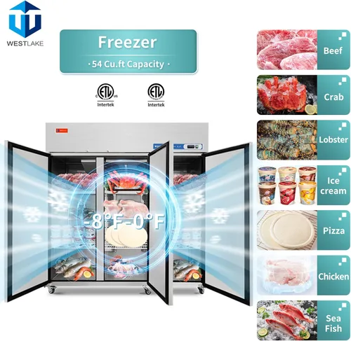 Miniatura 2 de WESTLAKE Congelador comercial de 72 pulgadas de ancho, 3 puertas, 3 secciones, de acero inoxidable, ventilador de alcance de refrigeración de 54