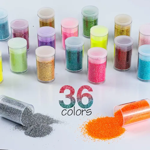 Miniatura 2 de Juego de 36 colores surtidos con purpurina ultrafina, polvo holográfico con purpurina para vasos, slime, resina epoxi, artes y manualidades