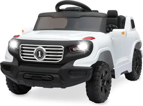 Productos de la mejor elección, camioneta de paseo de 6 V para niños con control remoto para padres, 3 velocidades, luces LED, blanco