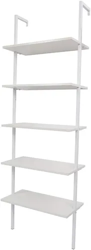 Miniatura 10 de Estantería industrial de 5 niveles, estantería montada en la pared, estantería de escalera de madera con marco de metal, estantes colgantes