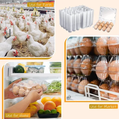 Miniatura 7 de Zubebe 200 Piezas Cartones de Huevos de Plástico Transparente - Bandeja Vacía a Granel para Pollos que Sostiene de Forma Segura para Granja Negocio