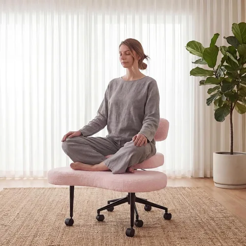 DUMOS Silla ergonómica de escritorio de oficina con patas cruzadas para TDAH con respaldo ajustable, silla de meditación ajustable en altura con Rosa