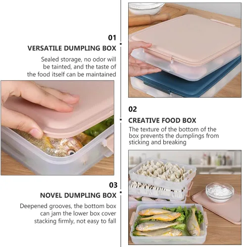 Miniatura 5 de Hemoton Caja de bola de masa hermética apilable de 2 capas con tapas, 12.20 x 8.66 x 3.34 pulgadas, almacenamiento versátil para el hogar fresco