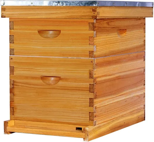 POLLIBEE Las colmenas de abeja Langstroth con revestimiento de cera de abeja de 8 marcos incluyen 1 caja profunda y 1 caja mediana para abejas con
