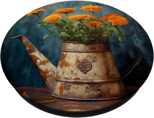 Miniatura 2 de Marigold Flower Floral Watering Can PopSockets Adhesive PopGrip