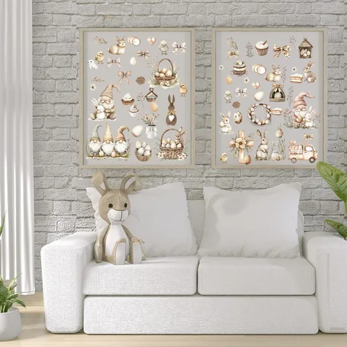 Miniatura 3 de Transferencias Rub on de Pascua para Manualidades - 12 Hojas de Calcomanías de Transferencias Vintage de Muebles de Pascua, Diseños de Huevo Conejo