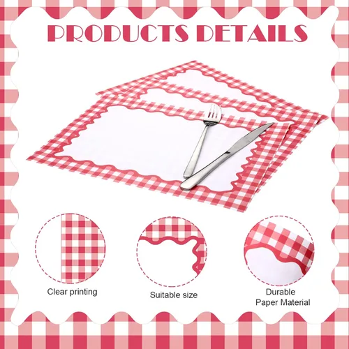 Miniatura 3 de Eaasty 50 manteles individuales desechables de papel a cuadros rojos para verano, picnic, barbacoa, doble cara para baby showers, bodas, cumpleaños