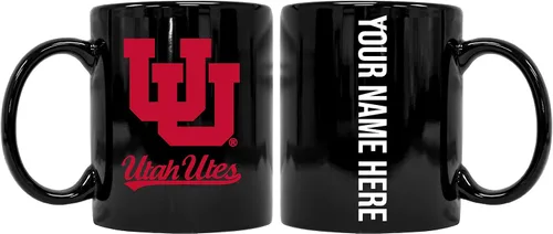 Collegiate - Taza de cerámica personalizada de la Universidad de ZZZZZZah, de 8 onzas, con tu nombre en la parte posterior, color negro, producto