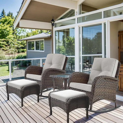 Miniatura 10 de HUMMUH Juego de 2 sillas de mimbre para exteriores, sillas de comedor con respaldo alto y asiento profundo para jardín, porche, patio trasero