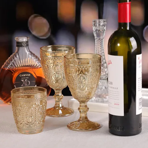 Miniatura 4 de abrwyy Juego de 4 vasos de vidrio ámbar vintage, vasos de vidrio resistentes de 9.5 onzas, vidrio antiguo, juego para fiestas, bodas, hogar