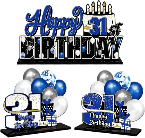 Miniatura 71 de LINGTEER Feliz 10º Cumpleaños Juego de Centros de Mesa de Acrílico Azul para Mesa - Brindemos por Diez Años Decoraciones de Regalo de Fiesta de 10º