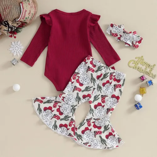 Miniatura 3 de Kuriozud Conjunto de pantalones acampanados para bebé recién nacida, con volantes, lindo conjunto de pantalones acampanados con diadema y ramitas