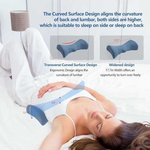 Miniatura 7 de Cozyhealth Almohada de apoyo lumbar para dormir, almohada lumbar calentada con calefacción de grafeno para aliviar el dolor de espalda baja, Azul
