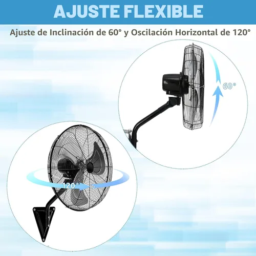 Miniatura 4 de Ventilador de pared de 20 pulgadas, ventilador de pared resistente de 7100 CFM con 3 velocidades e inclinación ajustable, ventiladores oscilantes