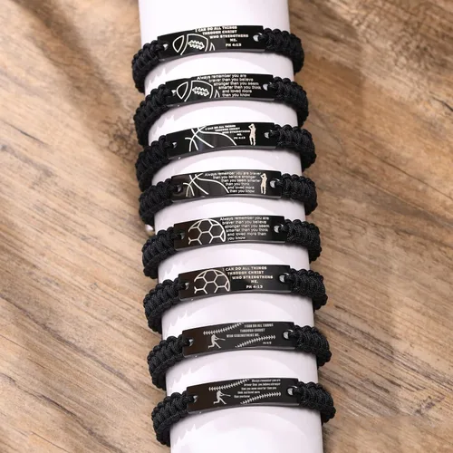 Miniatura 7 de VNOX Inspiration - Pulsera deportiva para hombres, adolescentes y niños, pulsera de cuerda hecha a mano para baloncesto, béisbol, fútbol, fútbol