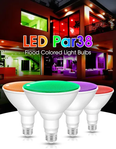 Miniatura 7 de Fulighture Paquete de 2 bombillas de inundación verdes, PAR38 de 15 W (equivalente a 100 W) E26, bombillas LED verdes de inundación para exteriores