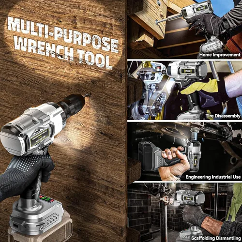 Miniatura 8 de DIYtoolifz Llave de impacto inalámbrica de 1/2 pulgada compatible con batería Dewalt de 20 V (herramienta desnuda), destornillador de impacto sin