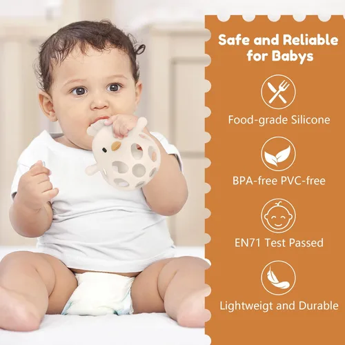 Miniatura 7 de MCGMITT Mordedores para bebés 3-6 meses, sonajas de silicona de fácil agarre para bebés 0-6 meses, juguetes Montessori para bebés sin BPA no tóxicos