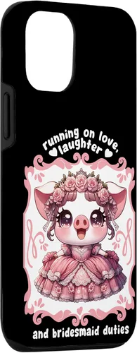 Miniatura 3 de iPhone 15 Lindo cerdo dama de honor roba corazones en el caso de despedida de soltera
