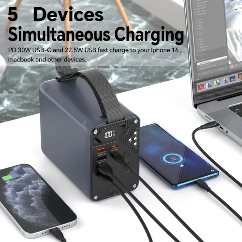 Miniatura 4 de Batería portátil de 80000 mAh PD de 30 W de alta capacidad, carga rápida, 22.5 W, USB, C, con 5 salidas y pantalla LCD, banco de batería para Gris