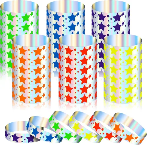 Miniatura 8 de Glenmal 500 pulseras para eventos, pulseras patrióticas de neón con estrellas patrióticas, para eventos a granel, de plástico, impermeables